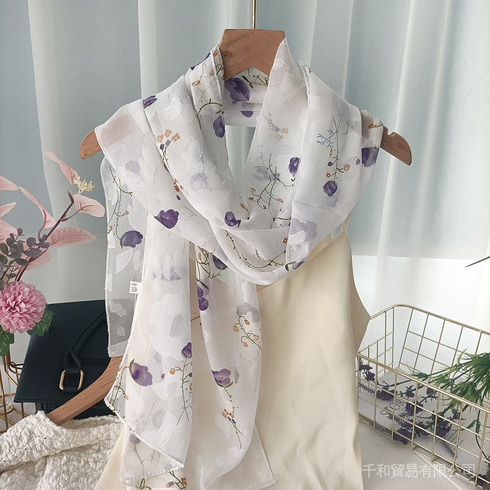 Khăn Choàng Cổ Vải Lụa Dệt Hoa Mỏng Chống Nắng Thời Trang Xuân Thu Cho Phụ Nữ Lớn Tuổi