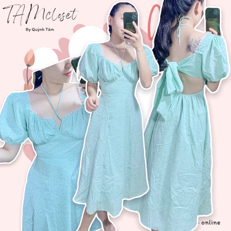 Đầm maxi hoa nhí cột nơ lưng - TK1086