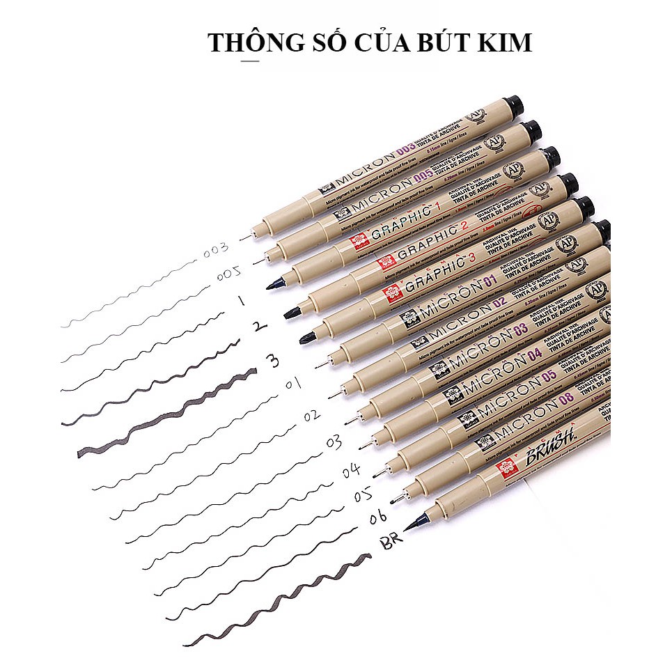 Bút kim đi line vẽ tay phác thảo Sakura Pigma - chuyên dụng kiến trúc mỹ thuật (đủ cỡ)