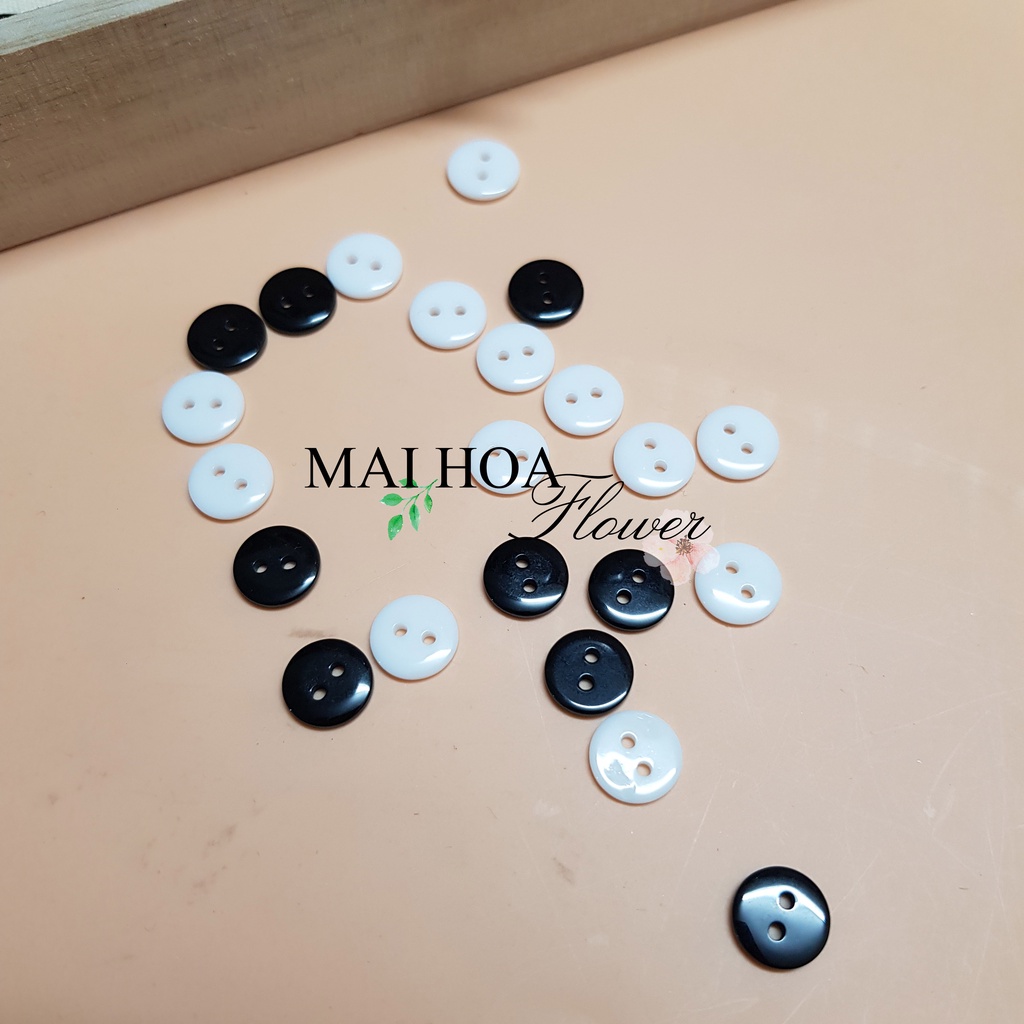 Set 40 Khuy nút cài áo sơ mi, cúc cài áo màu trắng bằng nhựa size 1,1cm, Maihoaflower