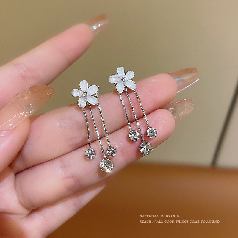 Bông Tai Mạ Bạc 925 Hình Hoa Tua Rua Đính Đá Zircon Phong Cách Vintage