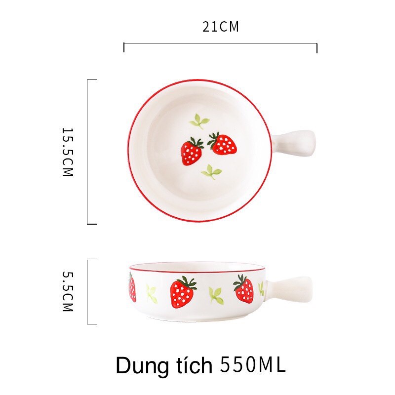 Bộ bát đĩa dâu tây 4 món sứ cao cấp siêu sang