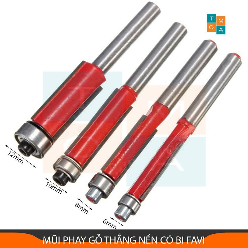 MŨI PHAY GỖ THẲNG NỀN CÓ BI  - MŨI SOI GỖ CAO CẤP CỐT 6.35MM