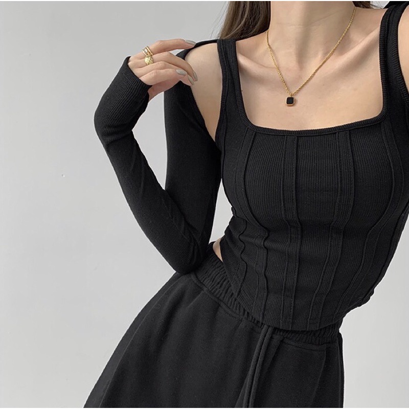 Set áo corset và áo cardigan lửng tay dài | BigBuy360 - bigbuy360.vn