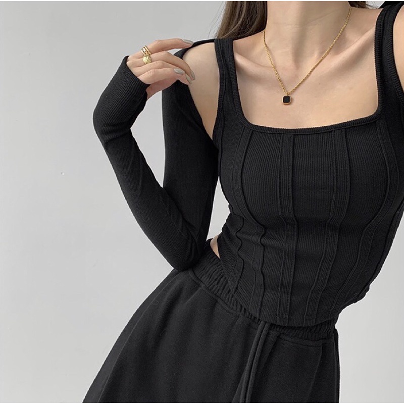 SALE Set áo corset và áo cardigan lửng tay dài AP21611