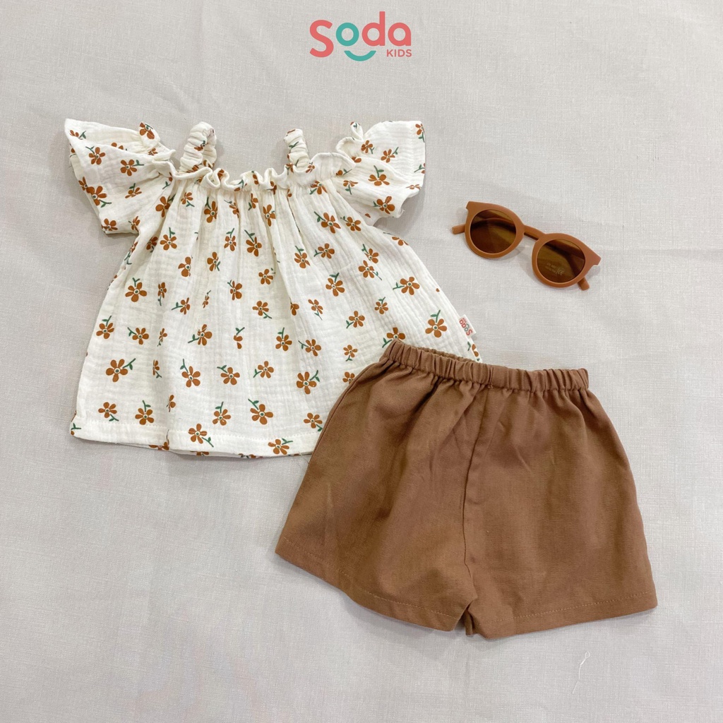 Bộ quần áo bé gái Fleur SODA KIDS thiết kế cổ bèo vai cánh tiên
