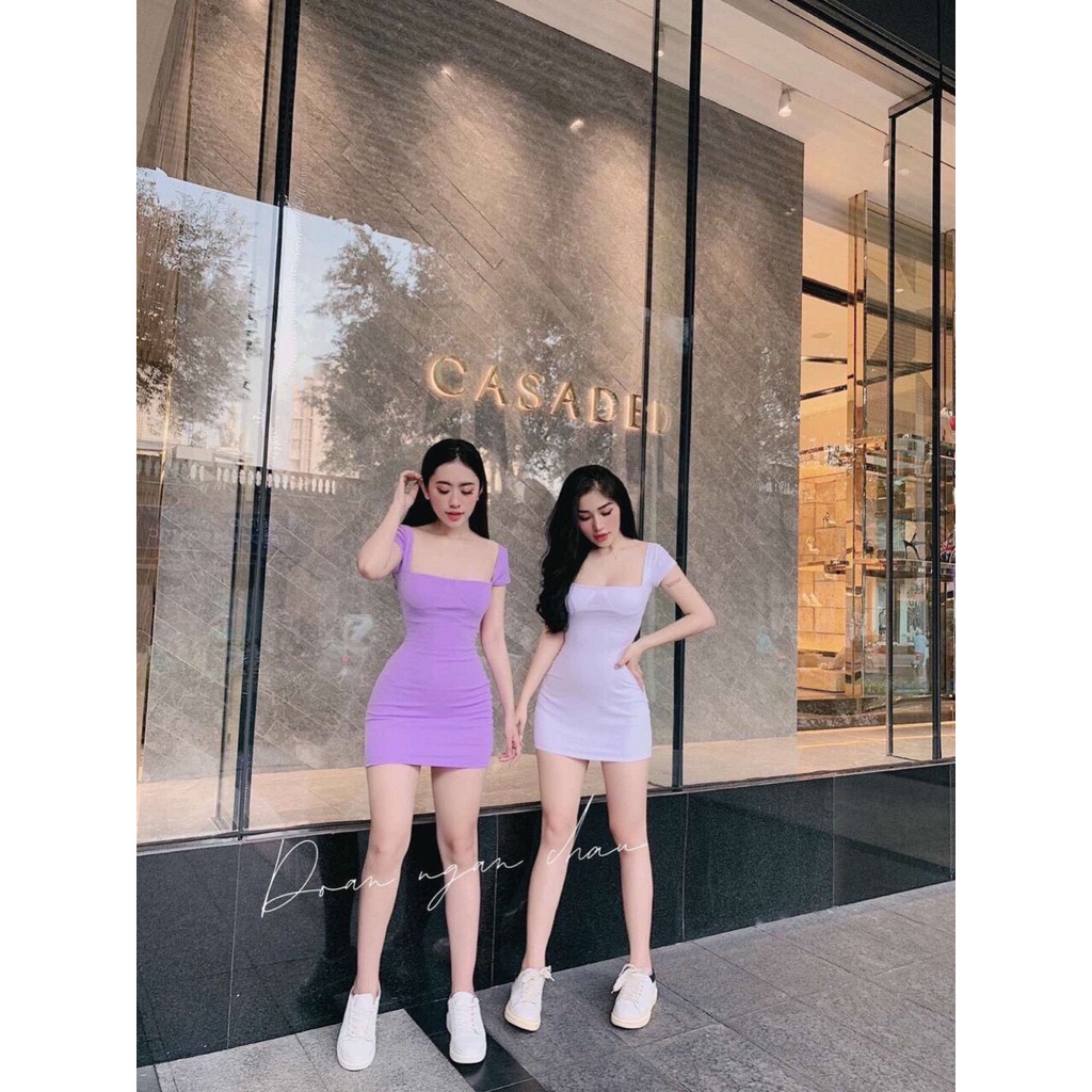 Đầm ôm body tay ngắn cổ vuông siêu xinh | BigBuy360 - bigbuy360.vn