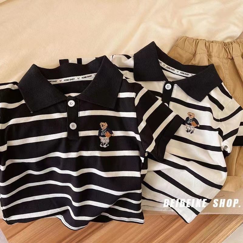 Áo polo Tay Ngắn Cổ Bẻ Họa Tiết Kẻ Sọc Bằng Cotton Thời Trang Mùa Hè Dành Cho Bé 2022