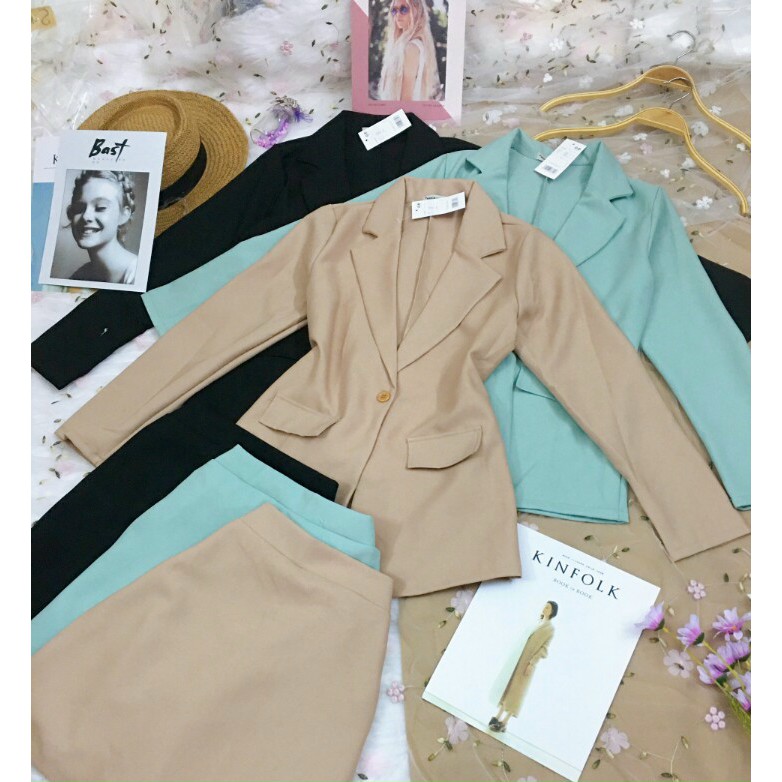 Sét áo vest + chân váy chữ a - trắng, hồng, xanh, đen, nu | BigBuy360 - bigbuy360.vn