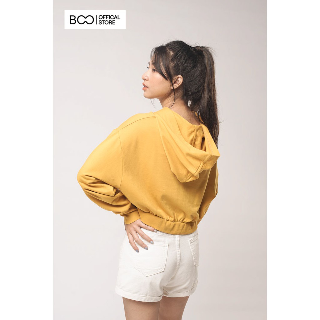 Áo hoodie nữ BOO nỉ có mũ, dáng croptop