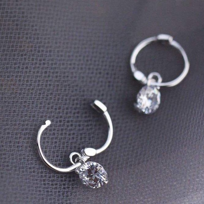 Khuyên tai bạc khuyên bấm thả đá trắng lấp lánh Van Jewelry V10029