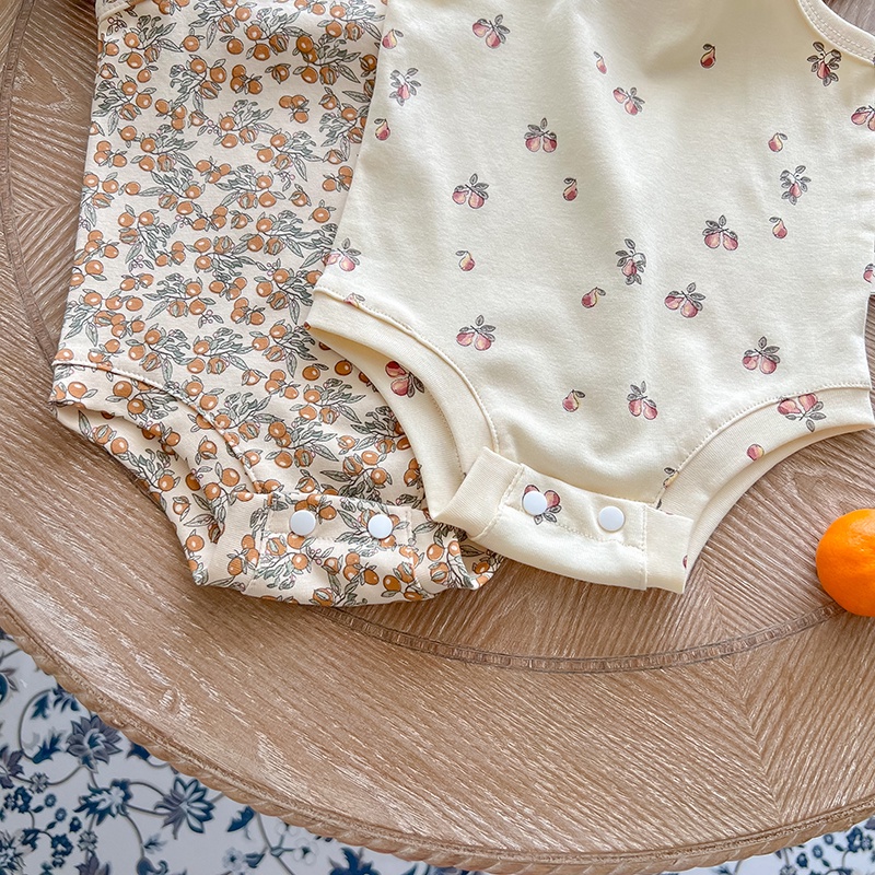 Bộ Áo Liền Quần 100% Cotton Sát Nách In Hình Quả Chanh Co Giãn Tốt Thời Trang Mùa Hè Cho Bé