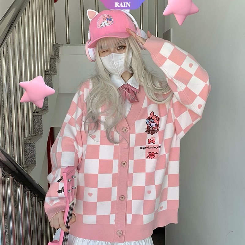 Áo Khoác Cardigan Dệt Kim Dáng Rộng In Hoạt Hình Cinnamoroll My Melody Kuromi Sanrio Phong Cách Đại Học Xuân Thu Cho Nữ [RAIN]