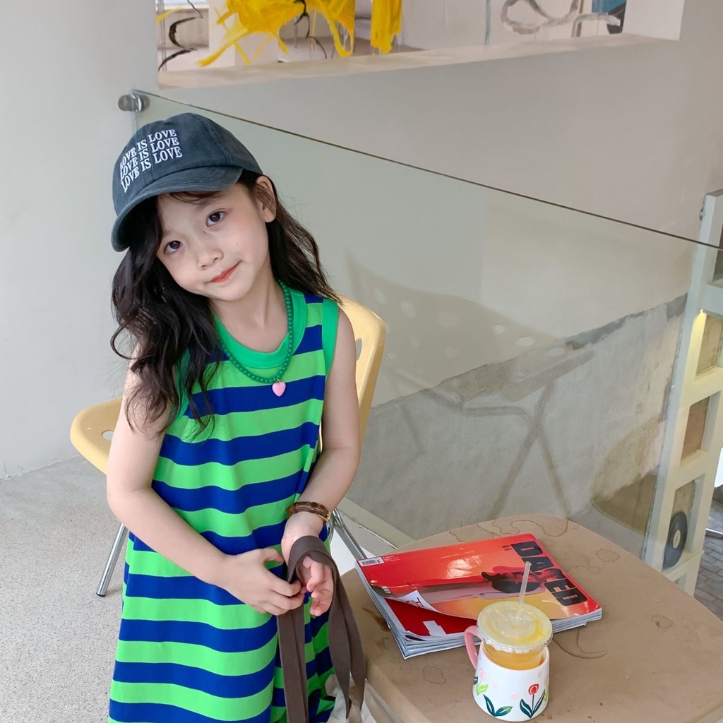 Đầm Dài Không Tay 5 Màu Tương Phản Thời Trang Mùa Hè Cho Bé Gái