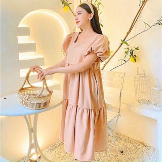 Đầm kem cổ vuông 3 tầng (kèm hình thật)