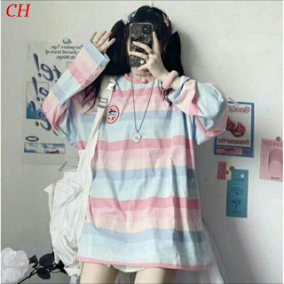 Áo sweater tay dài form rộng kẻ sọc ngang
