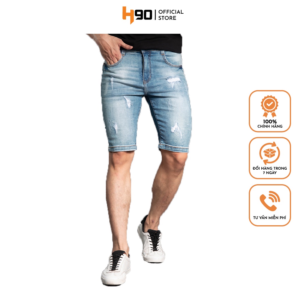 Quần short jean nam rách xước H90 cao cấp chất bò co giãn J014