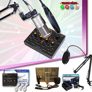 (MỚI) (CỰC SỐC) Trọn Bộ Combo Mic thu âm PC-K200 + Soundcard V9 - Míc Live stream karaoke