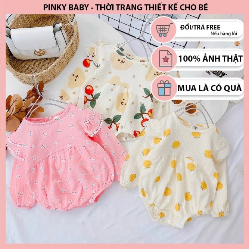 Bodysuit Dài Tay Xô Muslin Cho Bé Gái Sơ Sinh 0-12 Tháng, Váy Đầy Tháng, Bodysuit Sơ Sinh