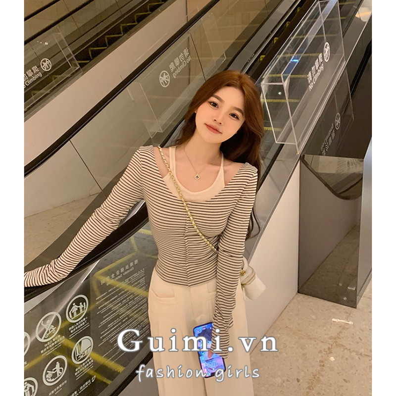 Áo Thun Nữ Dài Tay Giả Hai Lớp Thời Trang Hàn Quốc Mới