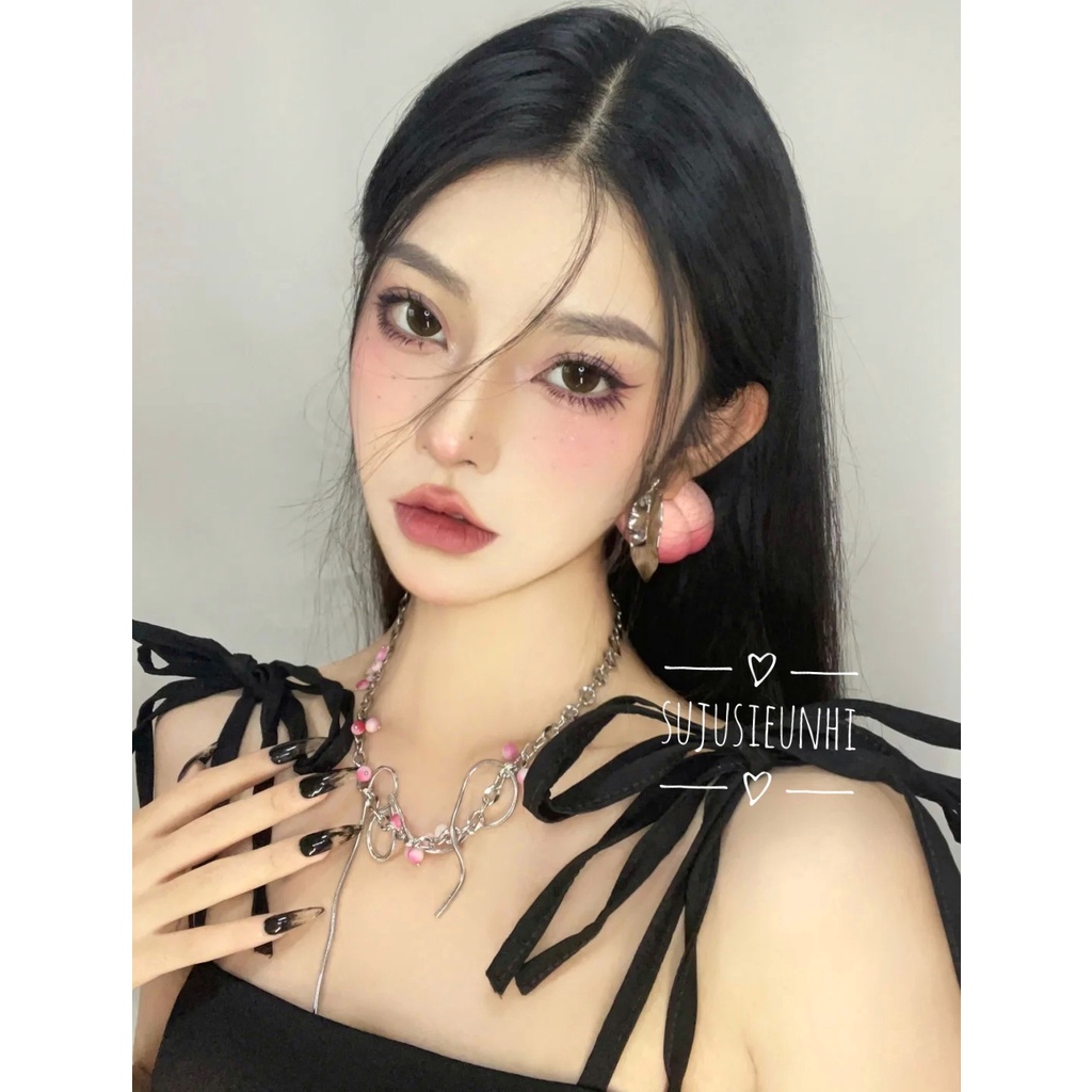 Vòng cổ chùm nho chuỗi ngọc phối xích dạng xoắn uốn lượn cá tính