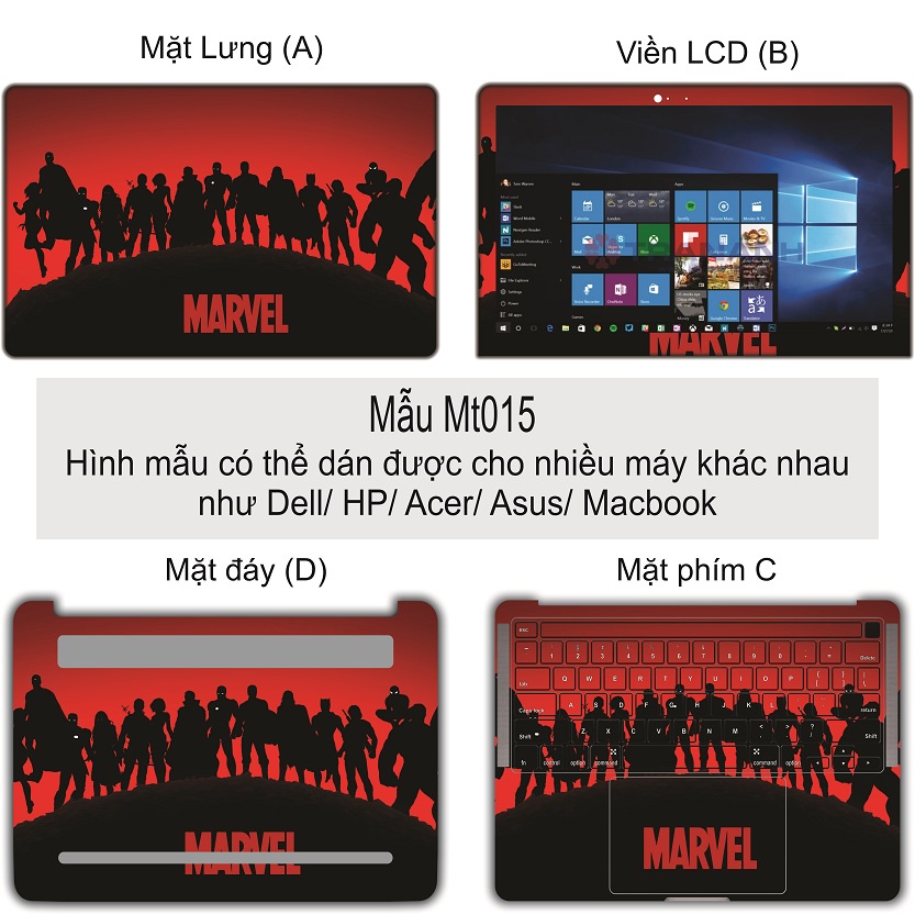 Miếng Dán Laptop - Mẫu Marvel đỏ MT015- Dán cho Dell, Hp, Asus, Lenovo, Acer, MSI, Surface,Vaio, Macbook