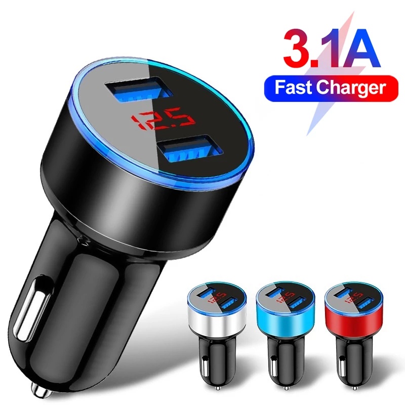 Tẩu Sạc Điện Thoại Nhanh 2 Cổng USB 3.1A 5V Có Màn Hình LED Cho Xe Hơi