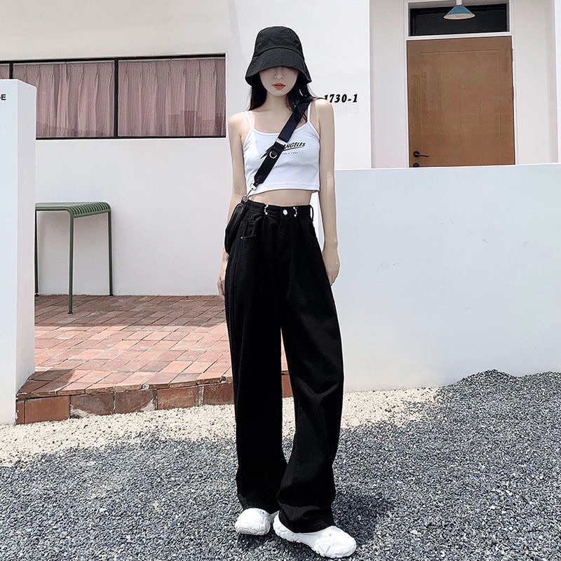 Quần Jean Nữ Phối Khuy Chỉnh Eo Lưng Cao Ống Rộng Đủ 3 Màu Ulzzang