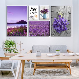 Sale sốc bộ 5 tranh tráng gương cao cấp hoa oải hương tím, hoa lavender