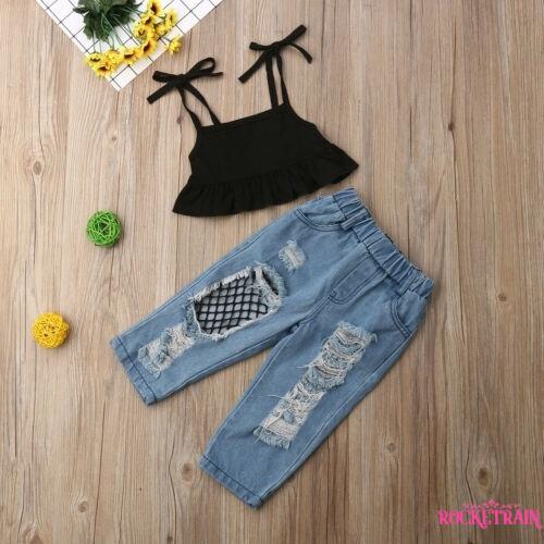 Set áo thun phối quần Jeans dài thời trang cho bé gái