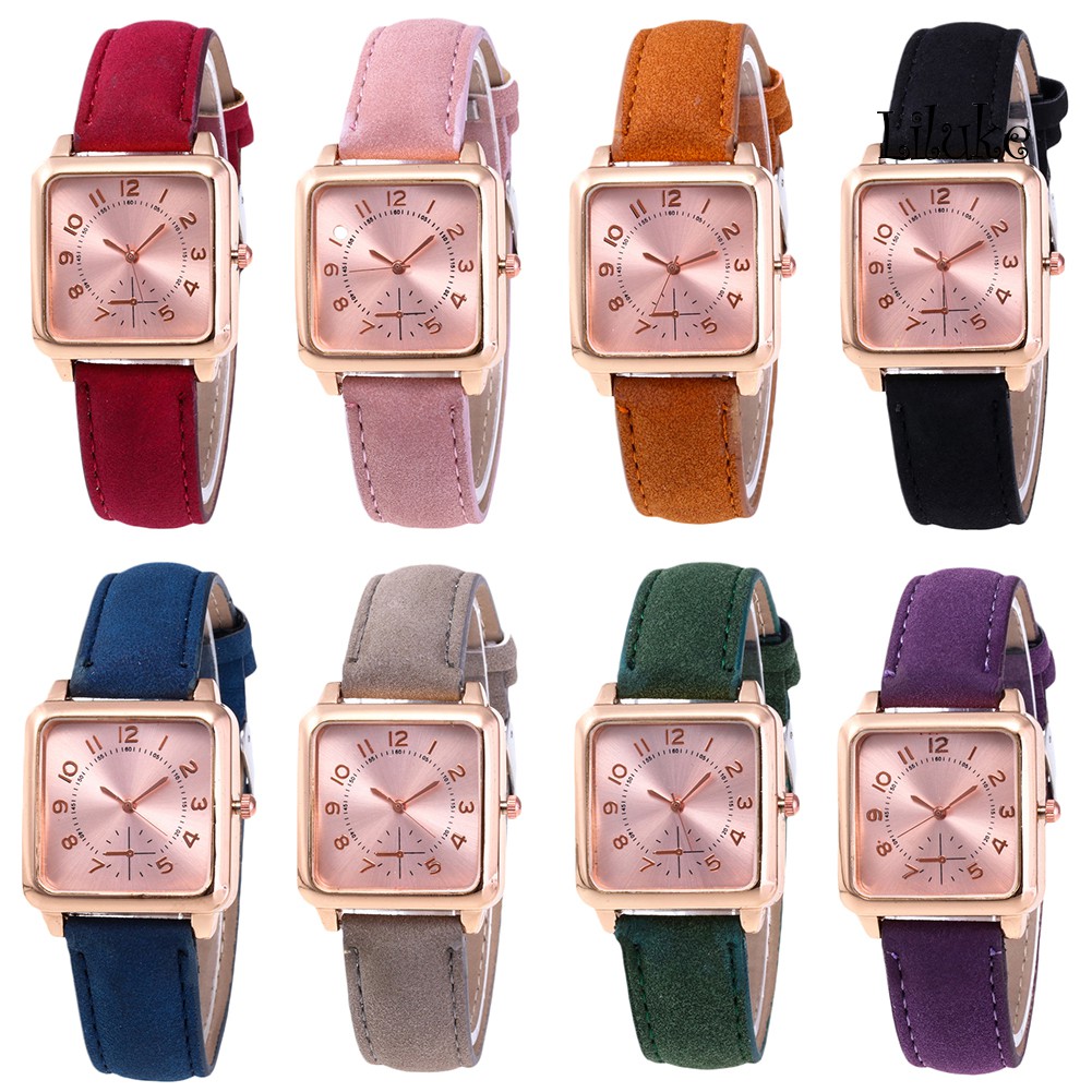 Đồng Hồ Đeo Tay Mặt Vuông Dây Giả Da Thời Trang Cho Nữ