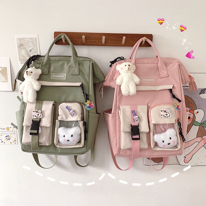 Ba Lô JASMIN NOIR Đi Học / Du Lịch Vải Canvas Cỡ Lớn In Hoạt Hình Dễ Thương Cho Nữ