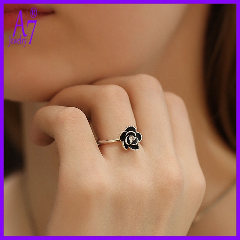 (MỚI) Nhẫn mạ bạc 925 hình hoa hồng đính đá xinh xắn