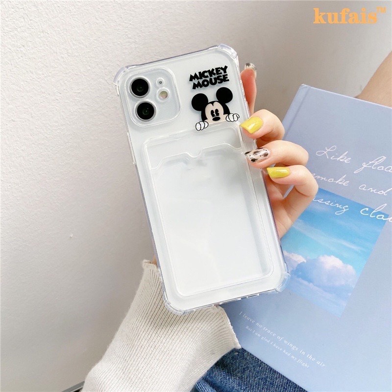 Ốp túi in hình micky cute trong suốt chống sốc  X,Xs,Xsmax,7Plus,8Plus/xr/12promax/11pro có ngăn ví đựng thẻ tiện dụng