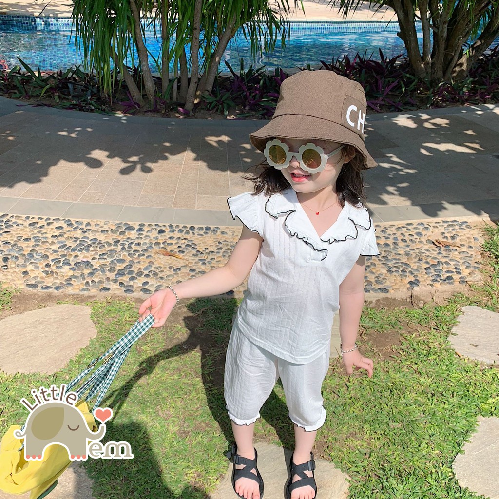 Bộ đồ bé gái Cotton xuất Nhật lửng _ White