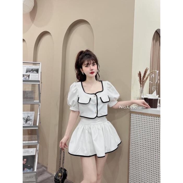 [ 𝐅𝐑𝐄𝐄 𝐒𝐇𝐈𝐏 ] SET TIỂU THƯ CỔ V VIỀN MÍ CHẤN VÁY NGẮN CHỮ A 2 LỚP