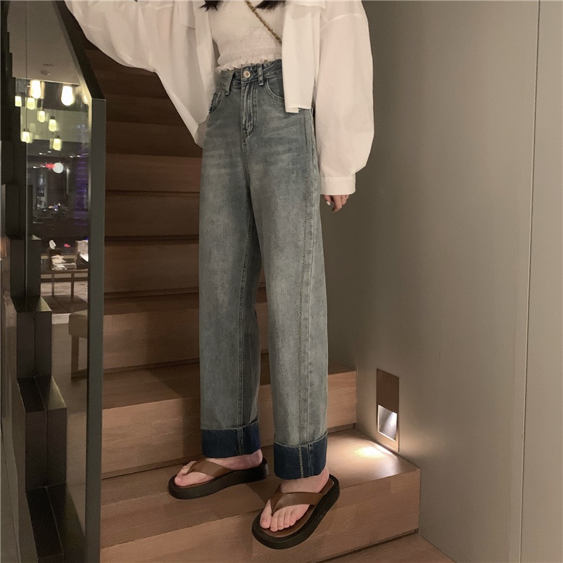 Quần Jeans Ống Rộng Lưng Cao Phong Cách Retro 51021