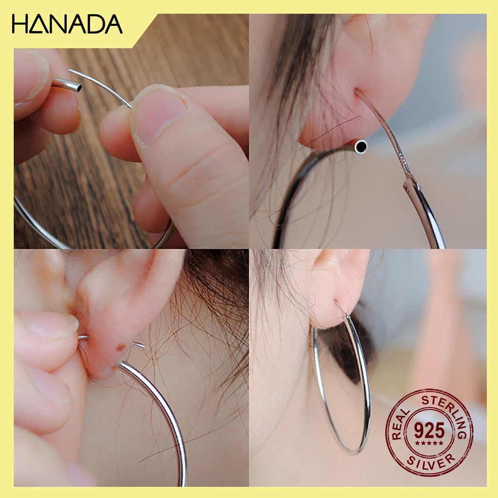 Bông Tai Bạc Hanada Khuyên Tai Bạc Nam Nữ Khoen Tròn Cá Tính Basic Size Lớn 3-4-5-6cm 0884