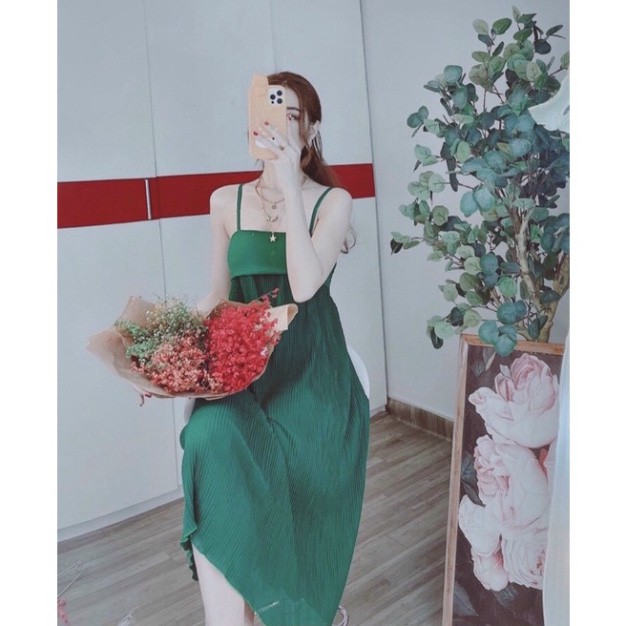 Đầm Maxi Dập Ly Nơ Lưng Có Lót - Kèm Video &amp; Ảnh Thật - Hàng Có Sẵn Giao Ngay