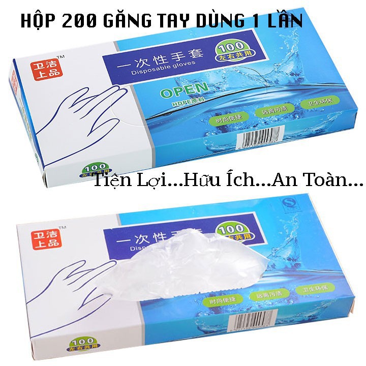 Găng tay nilong hộp 200 cái - găng tay nhựa dùng 1 lần