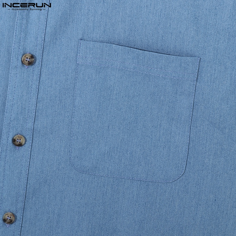 Áo sơ mi sát nách INCERUN màu trơn cổ bẻ phối nút thời trang cho nam