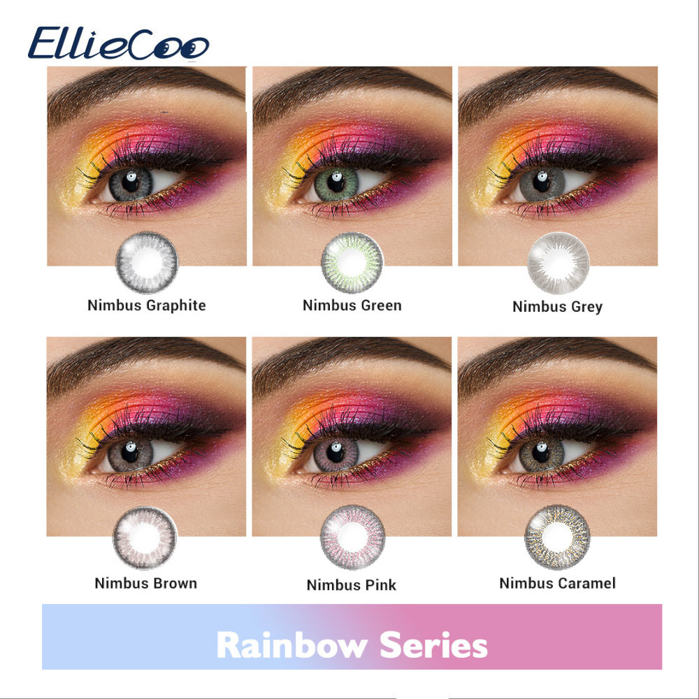 Kính Áp Tròng Elliecoo Series Rainbow Màu Xám/ Nâu /Hồng 400 Độ Sử Dụng Trong Một Tháng Đường Kính 14.2mm