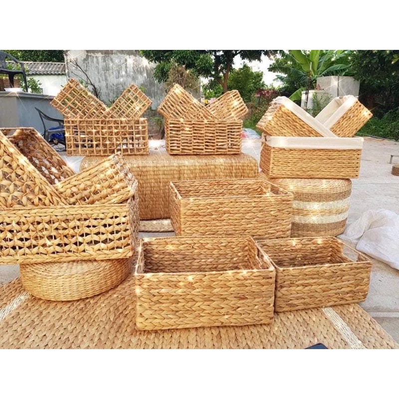 Bán sỉ Bộ giỏ chữ nhật lục bình đan ô cờ dùng để đựng đồ, nhà bếp, phòng tắm, khách sạn...