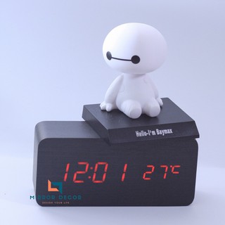 Combo đồng hồ gỗ Led để bàn + Baymax