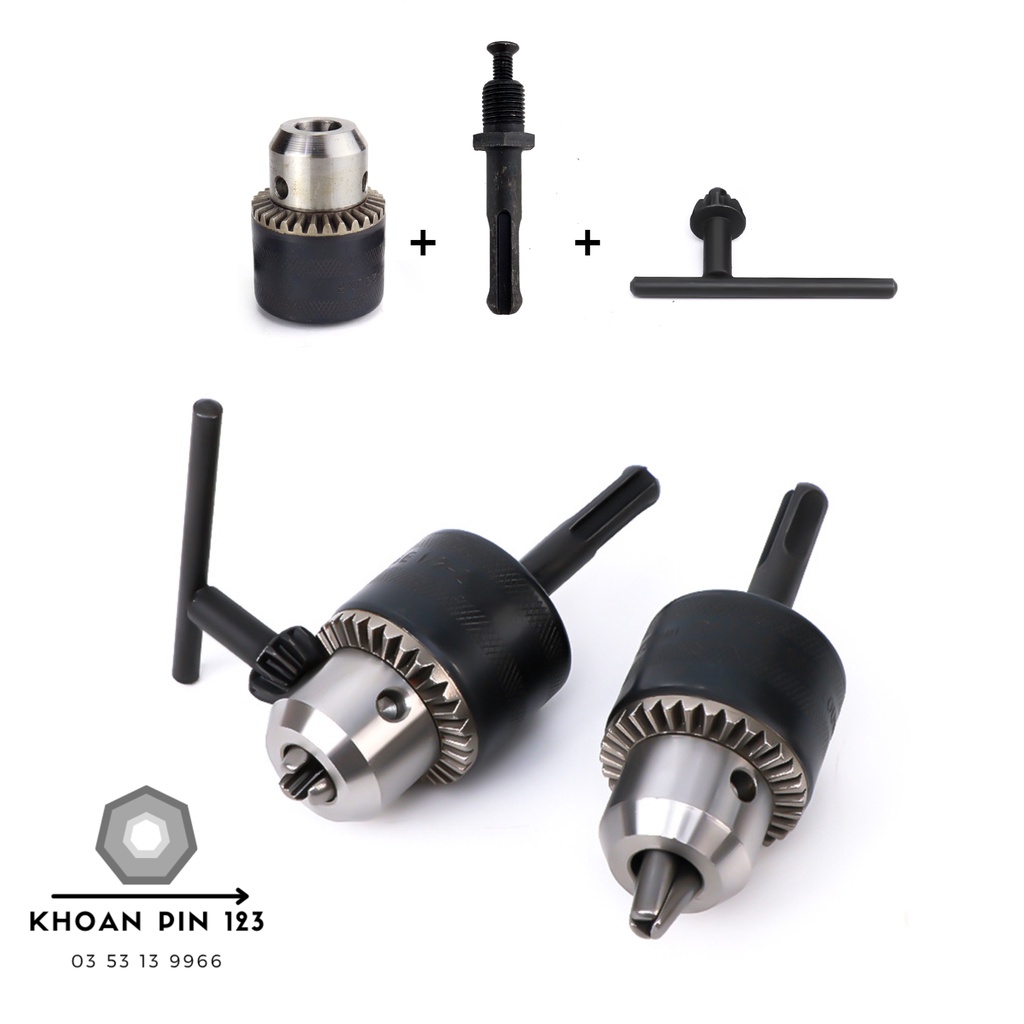 Đầu kẹp măng ranh, đầu chuyển đổi khoan bắt vít 10mm 13mm dùng cho máy khoan bê tông gài (chuôi tròn)