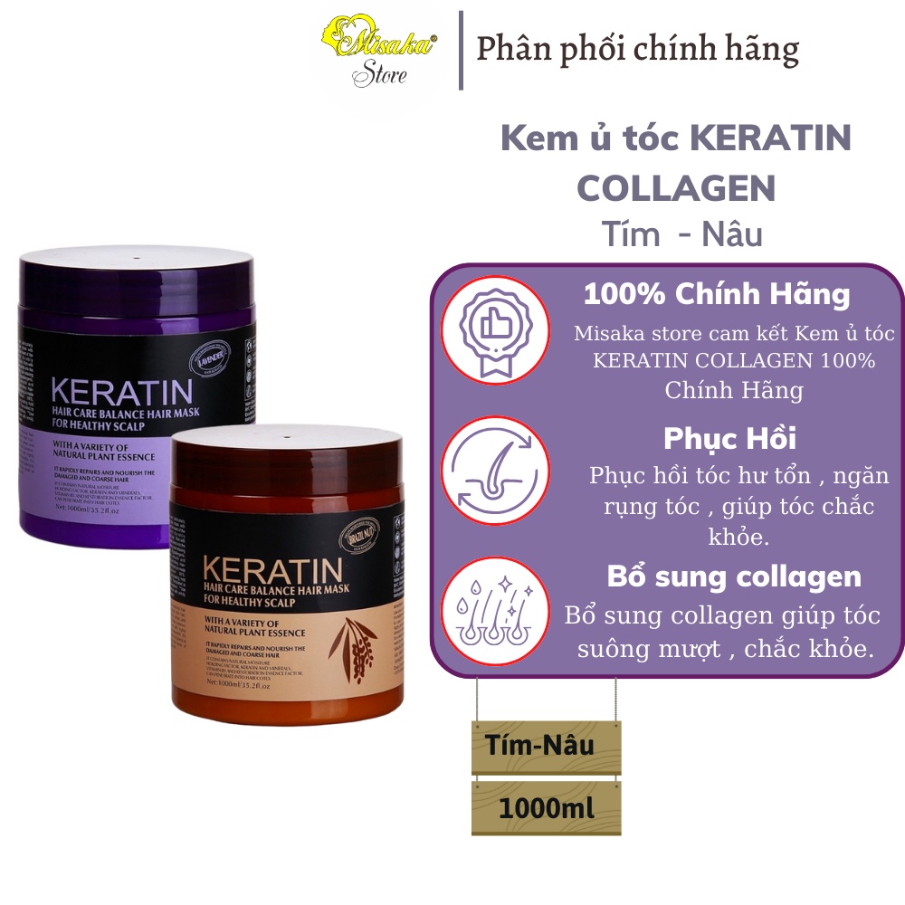 Kem ủ tóc KERATIN COLLAGEN 1000ML LAVENDER BRAZIL NUT - Ủ hấp tóc cung cấp dưỡng chất KERATIN tự nhiên