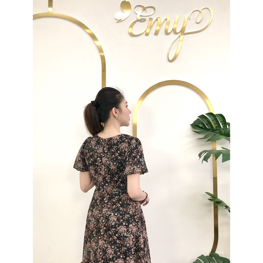 Váy EMY EM9155 Trung Niên Dự Tiệc Xòe Hoa Tay Bí Có Túi