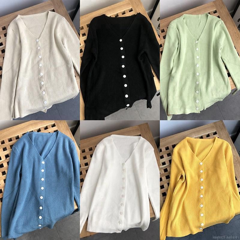 [Baywellfashion]Áo khoác cardigan cổ chữ V màu trơn thời trang Hàn Quốc | BigBuy360 - bigbuy360.vn