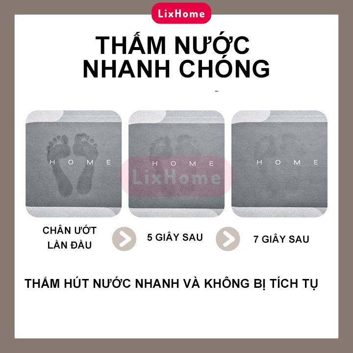 Thảm chùi chân thấm nước chống trượt nhà tắm silicon LixHome, thảm lau chân thấm nước nhà tắm màu sang trọng
