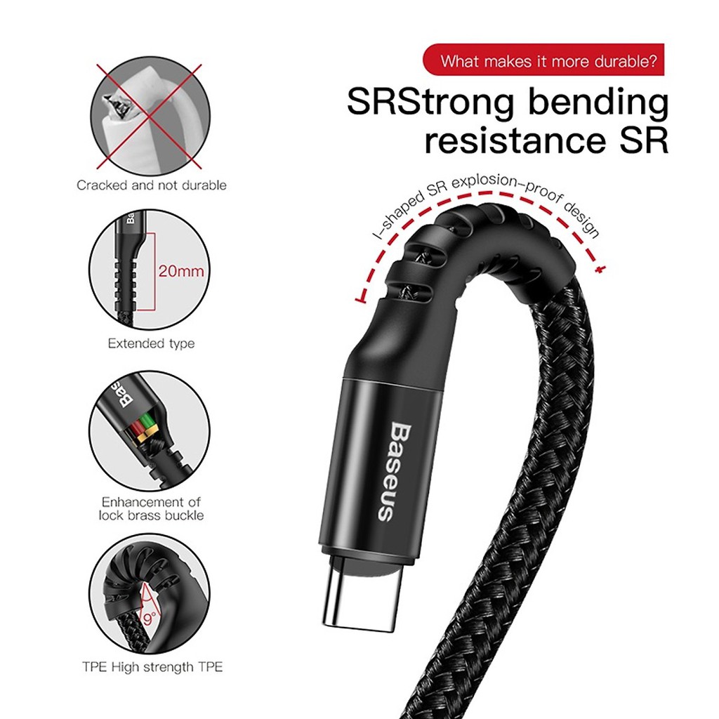 Dây cáp sạc lò xo Type-C Baseus Spring 1M sạc nhanh - Hàng chính hãng